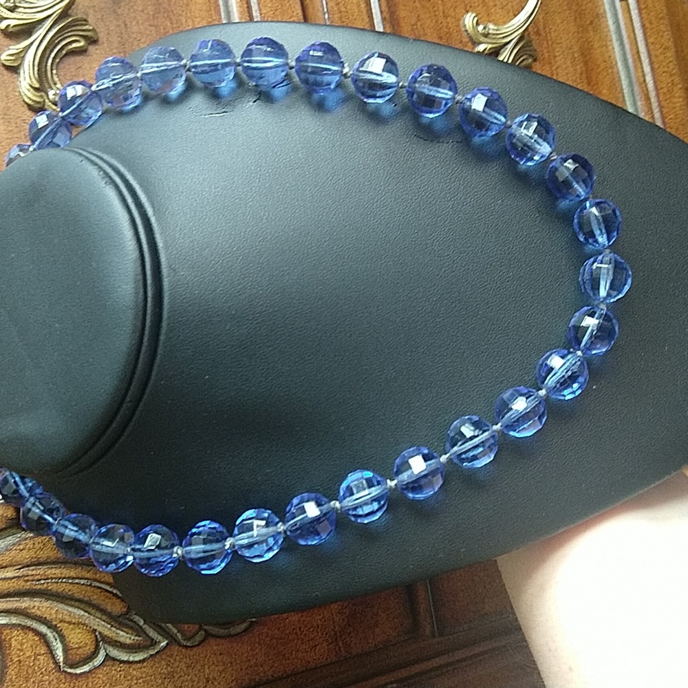 Vintage faceted blue glass beads hand knotted sterling silver 925 clasp